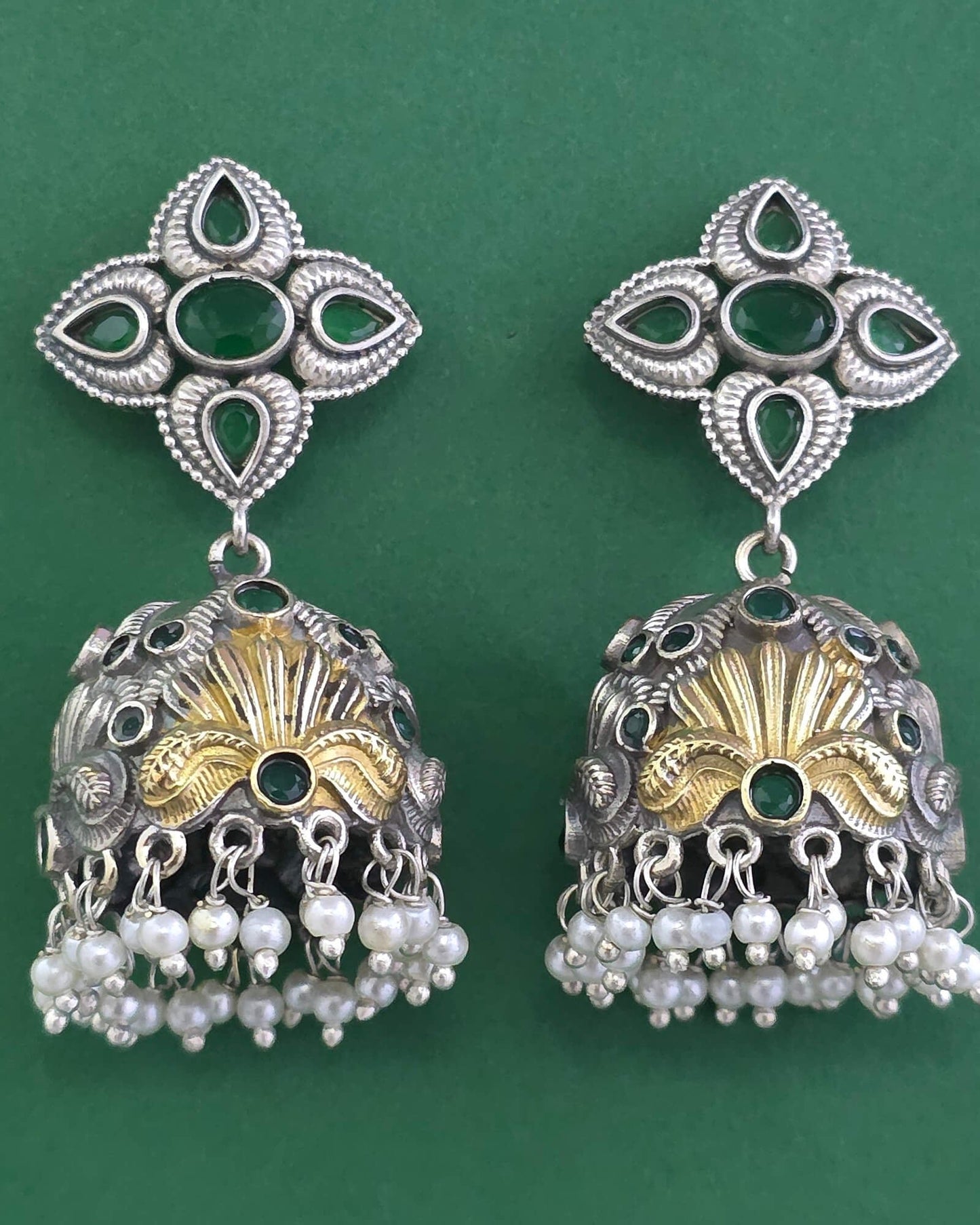 Silver oxidized jhumki with 2tone plating