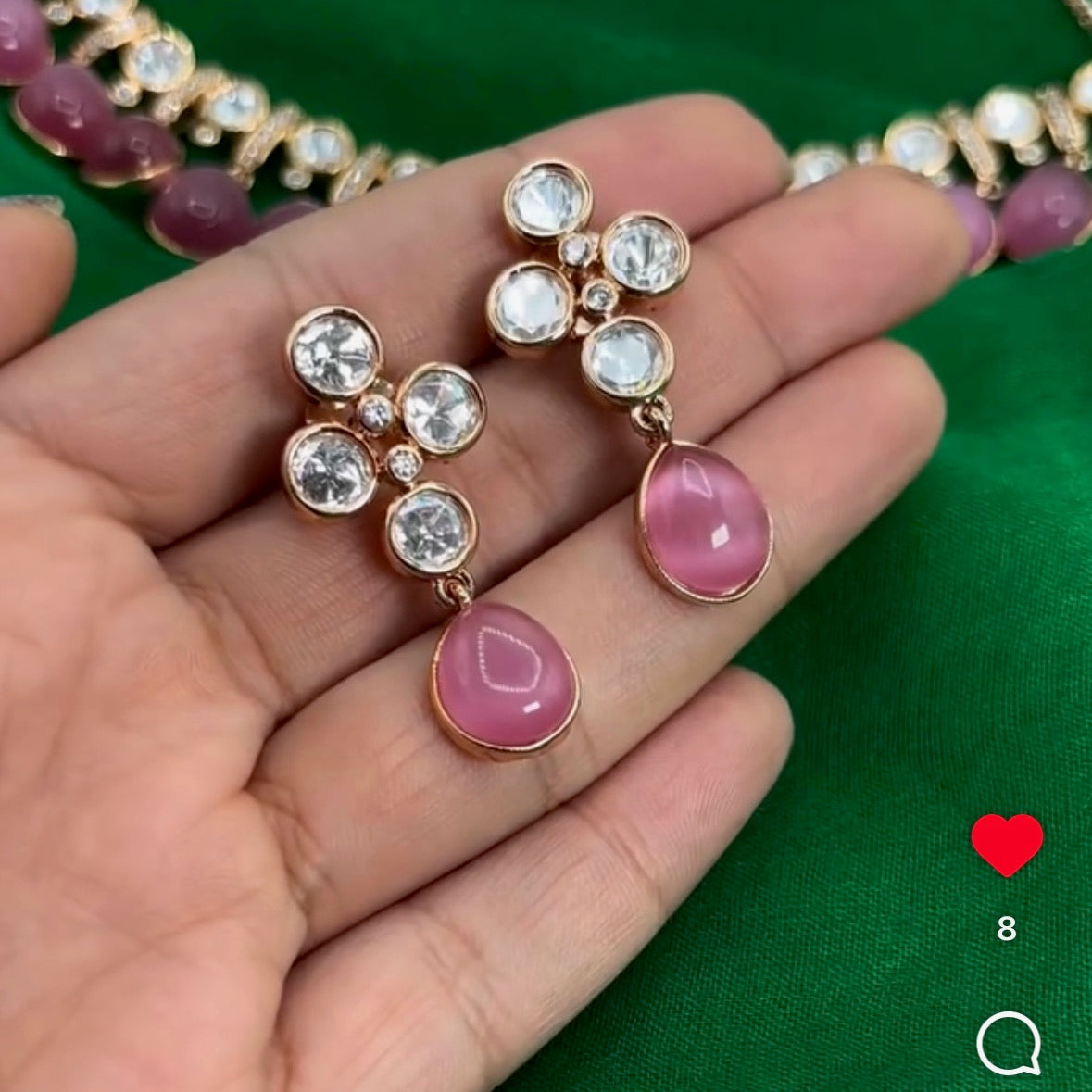 Gold plated kundan necklace set with pink stones