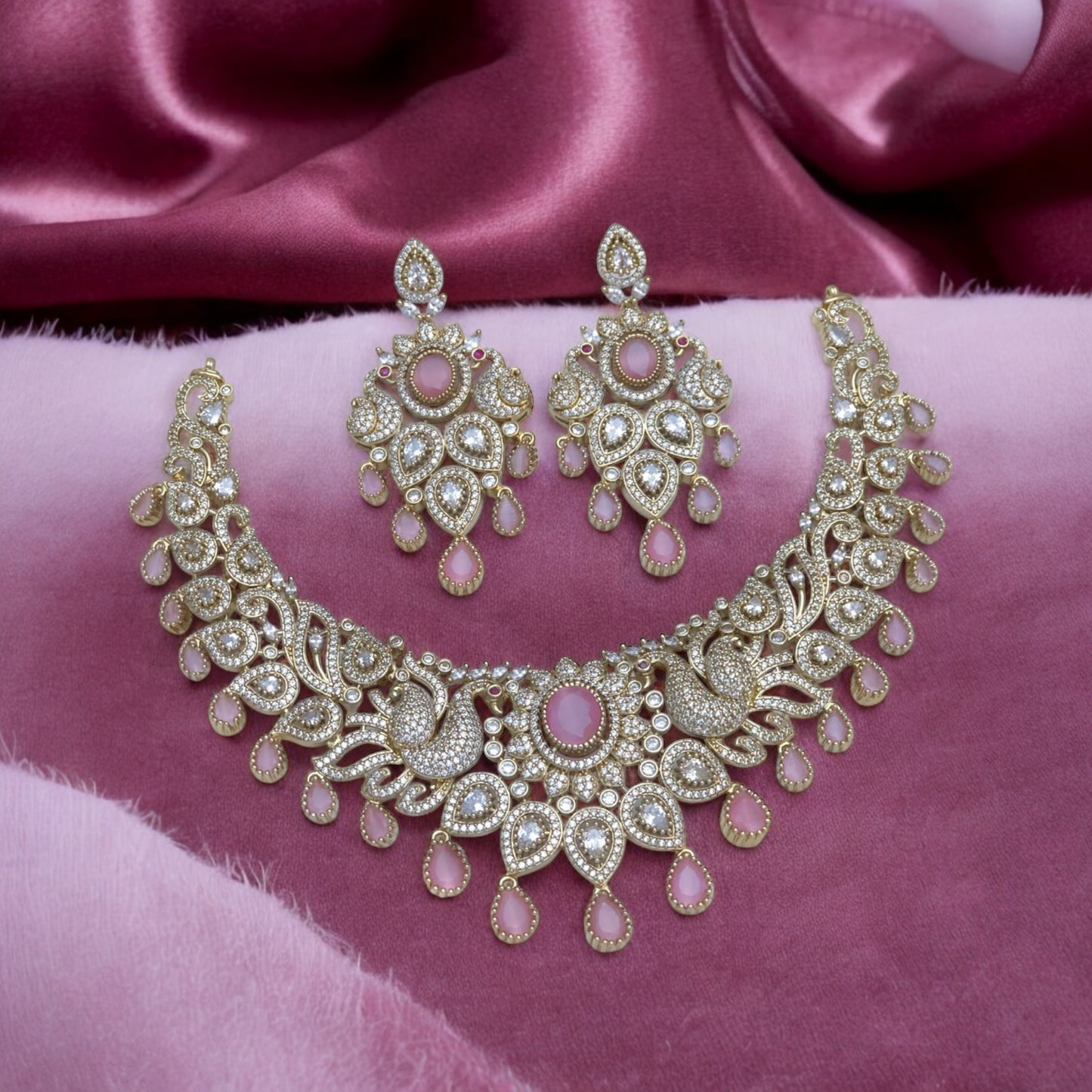 Peacock mehndi polish necklace set