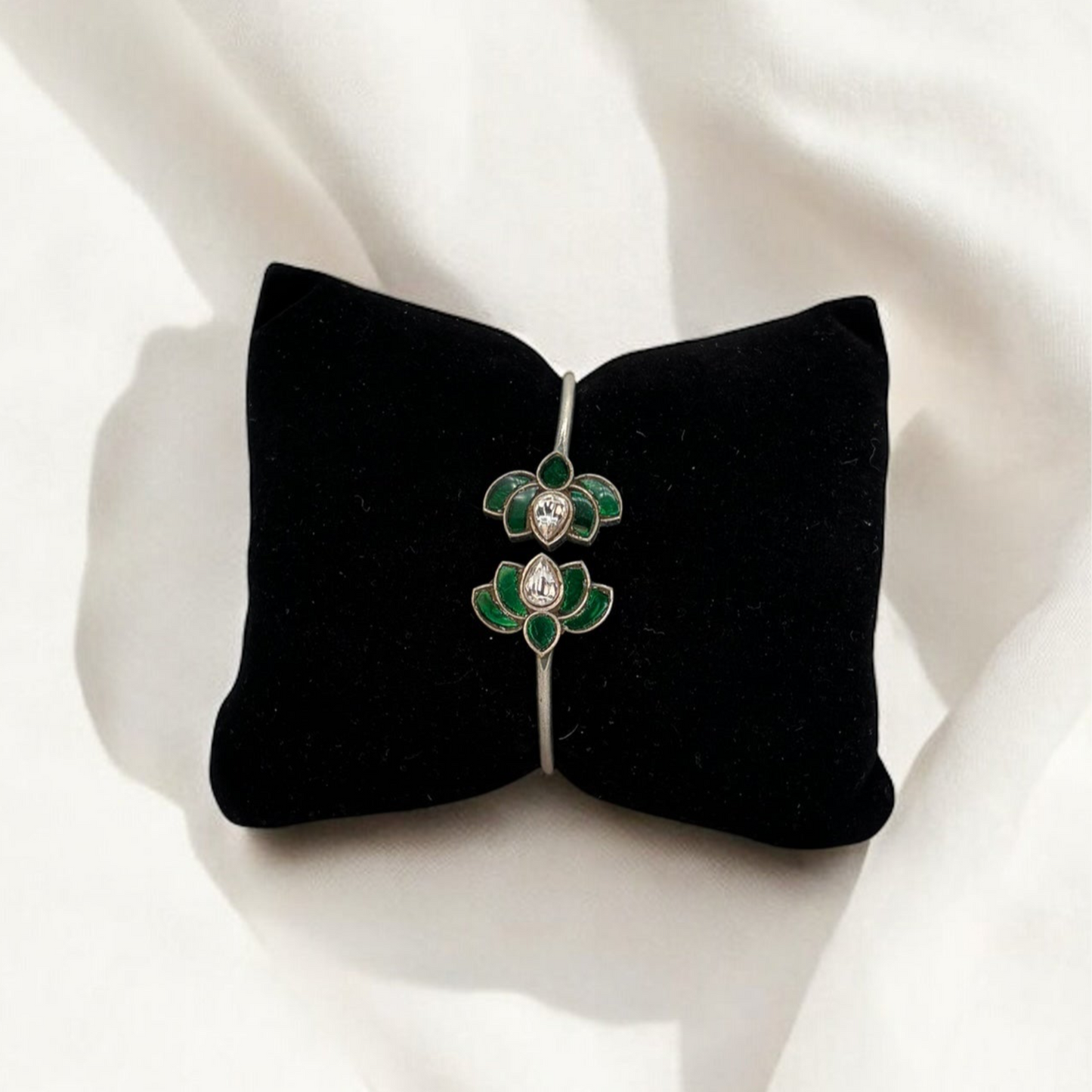 Oxidized silver with kundan adjustable bracelet