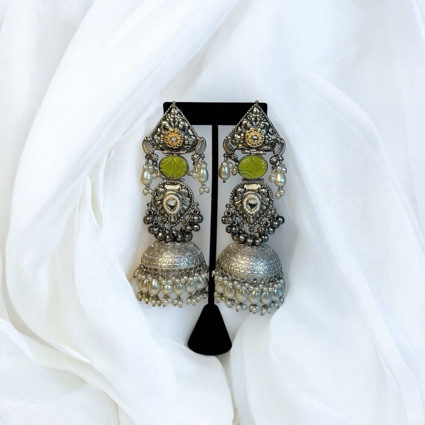 Green German silver jhumki