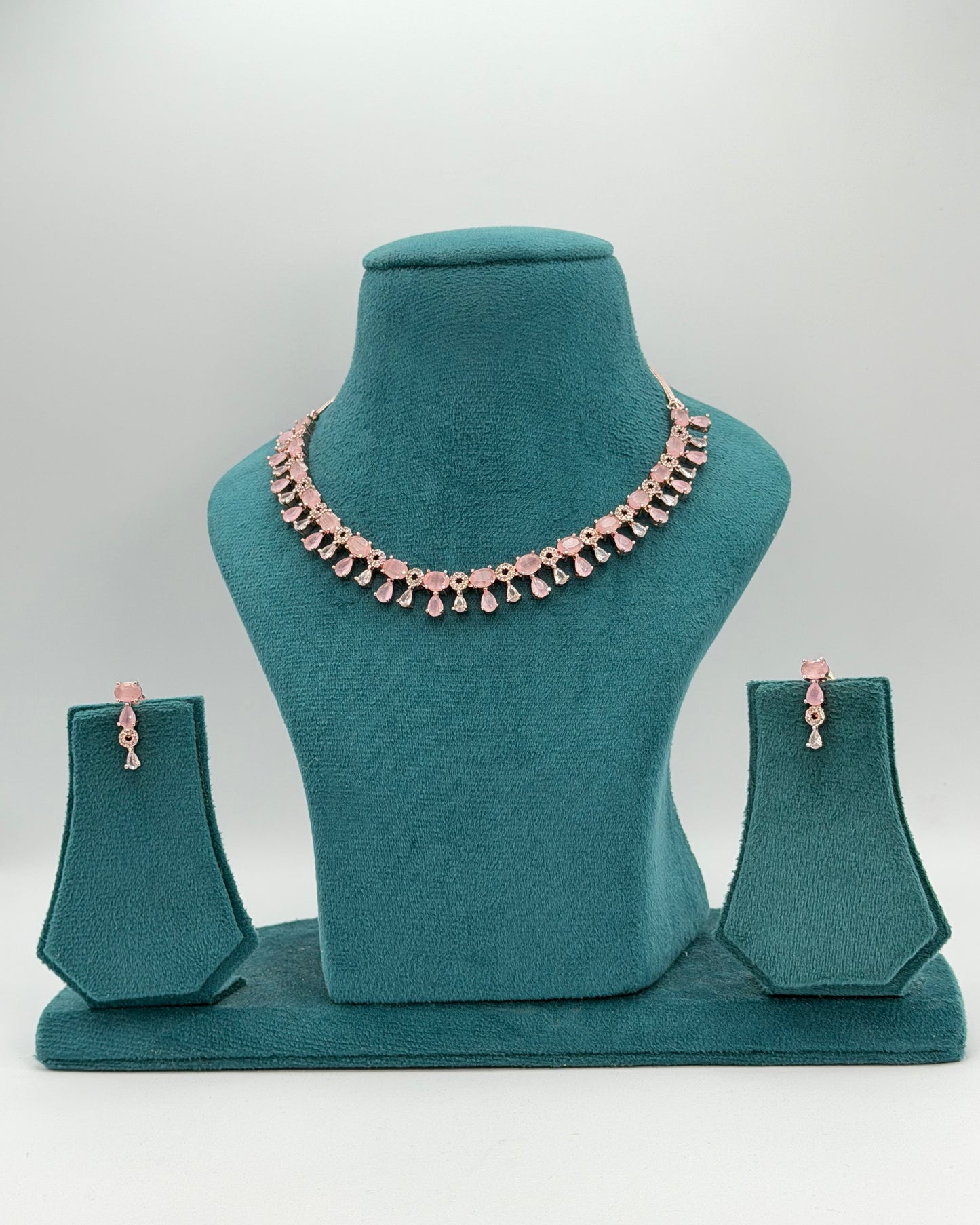 Rose gold plated American Diamond necklace set
