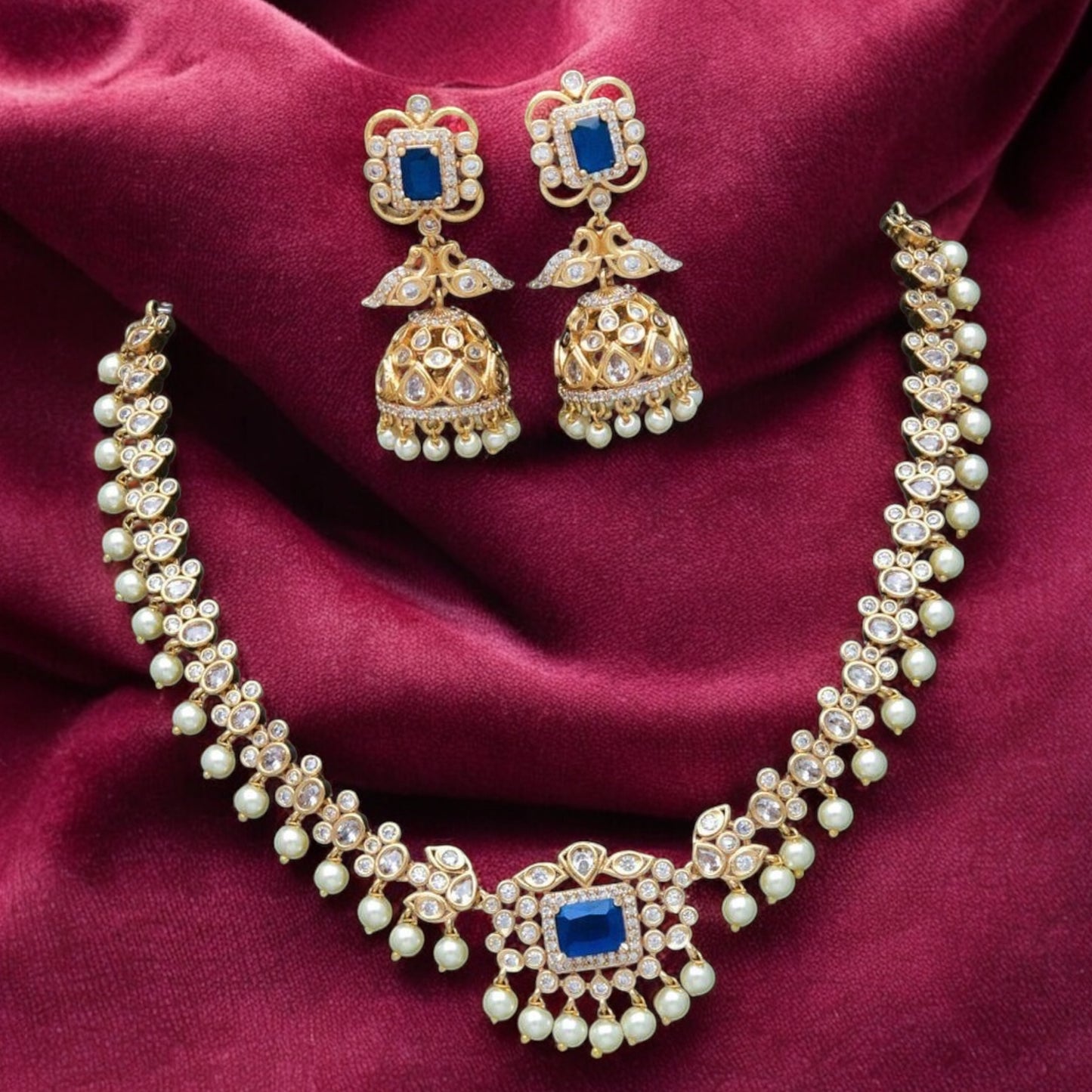 Blue American Diamond necklace set