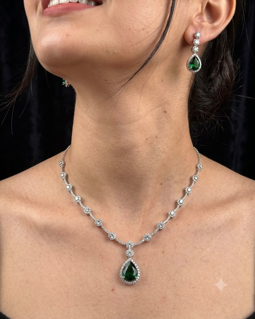 American Diamond silver plated necklace set