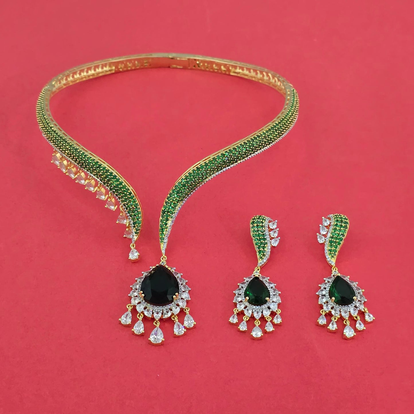 2tone plated American Diamond necklace set