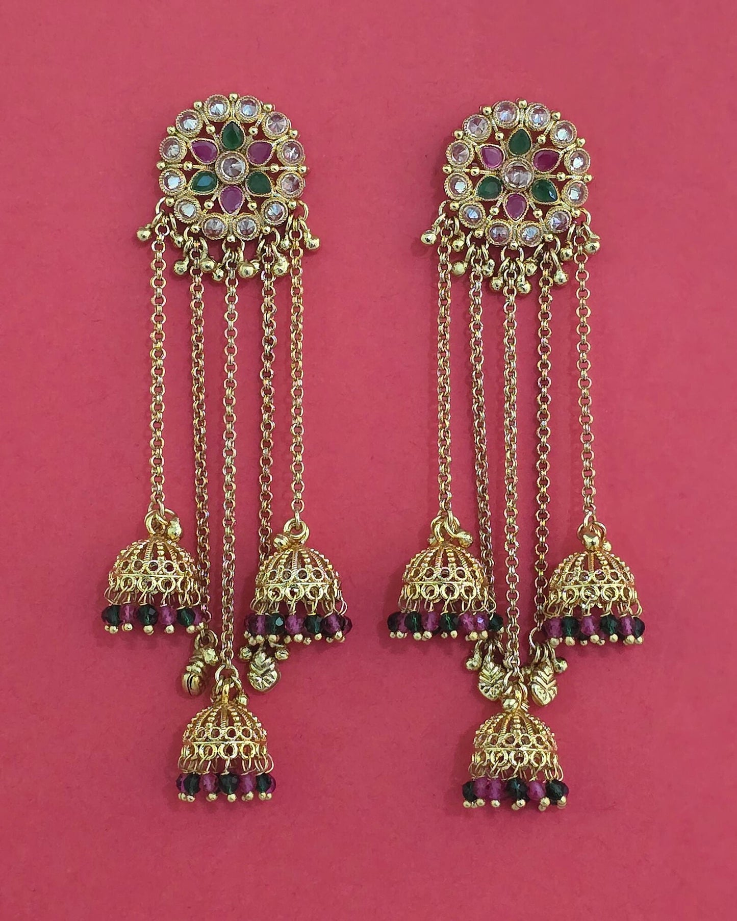 Gold plated long Kashmiri jhumki
