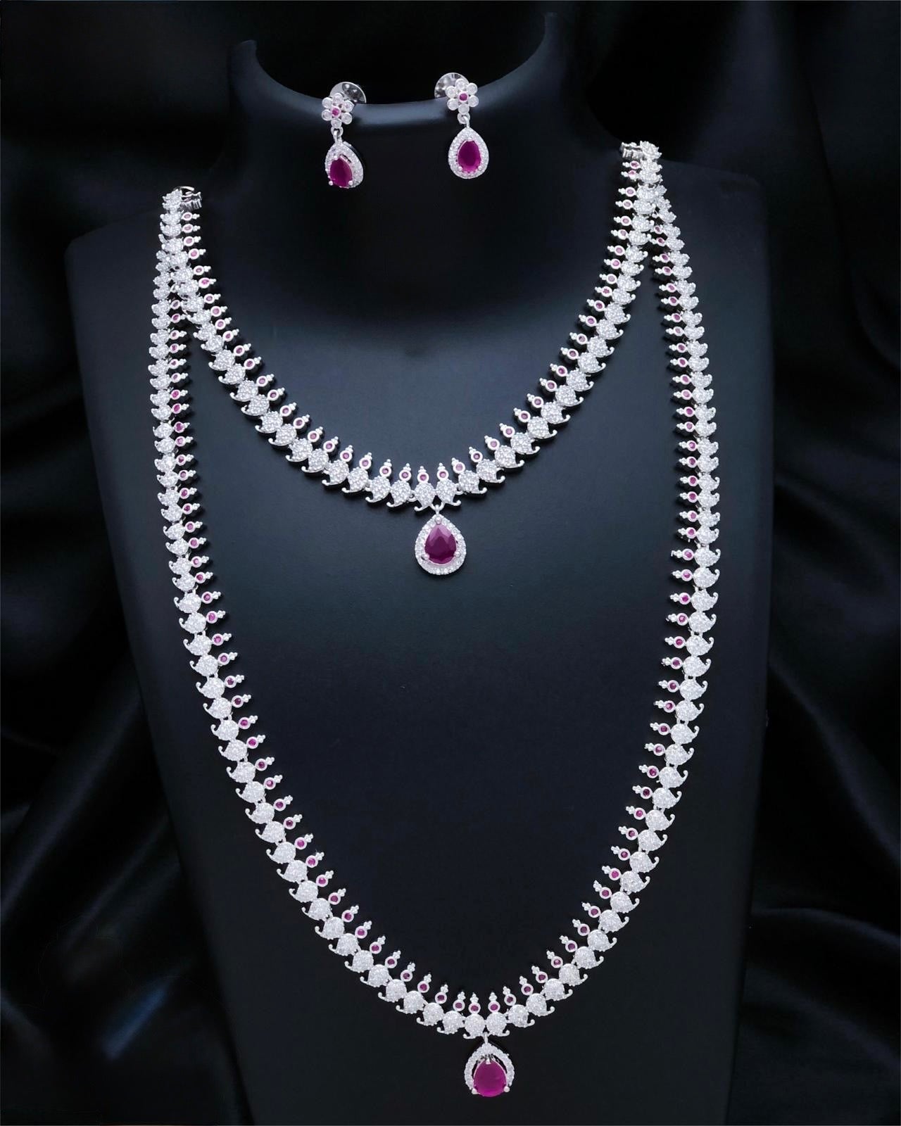 Silver plated American Diamond necklace set