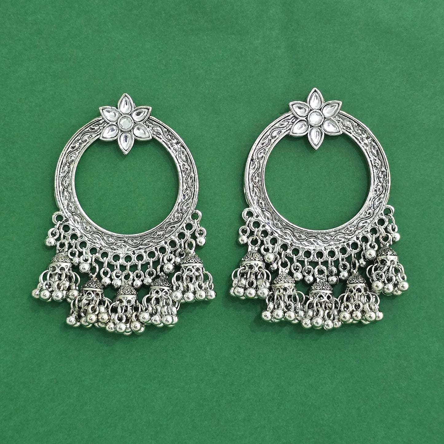 Silver oxidized chandbali
