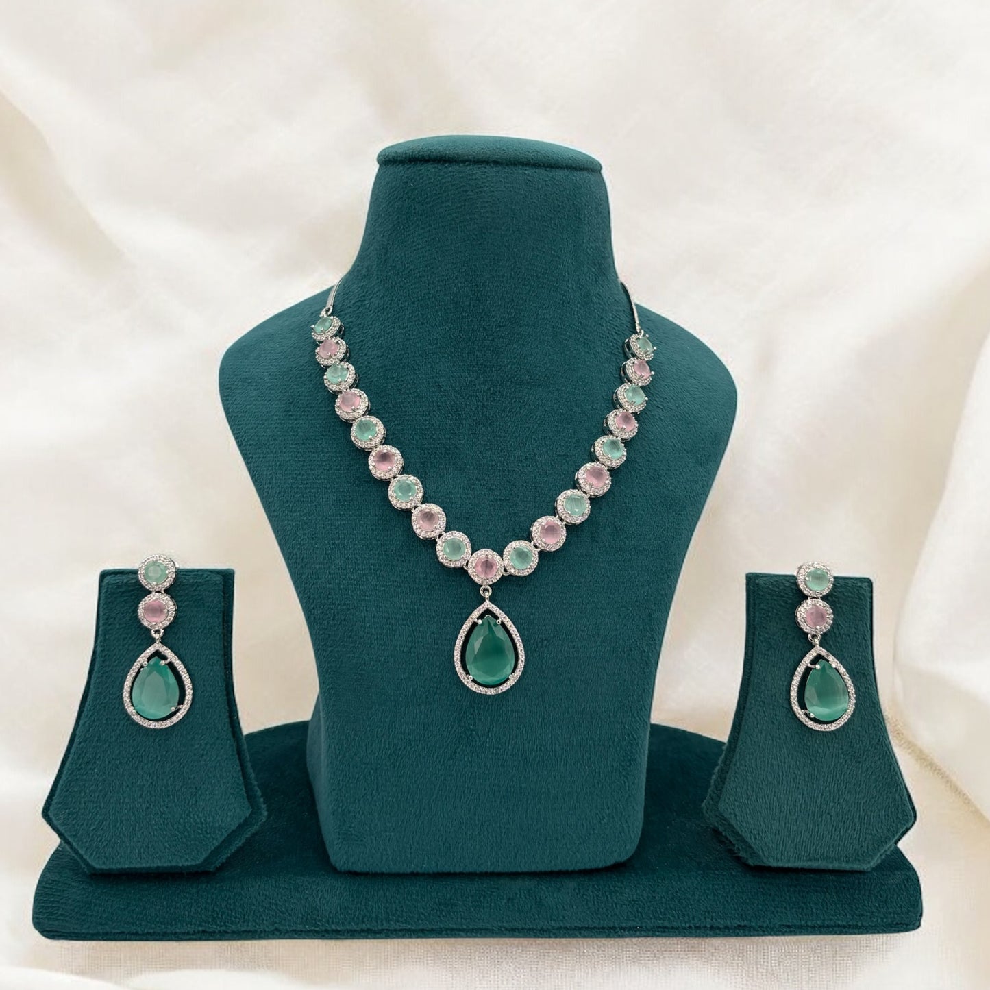 Silver American Diamond necklace set