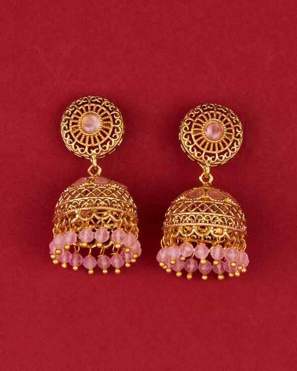 Gold plated pink jhumki