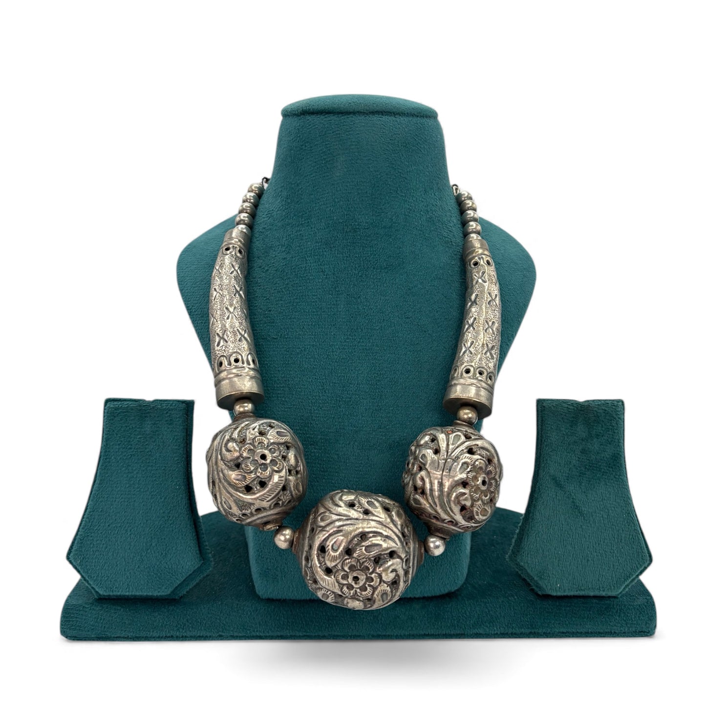 Silver oxidized statement necklace