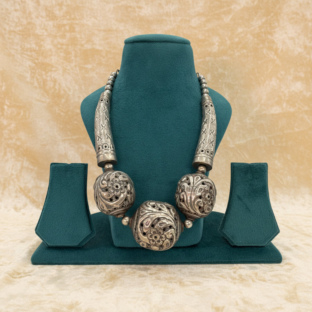 Silver oxidized statement necklace