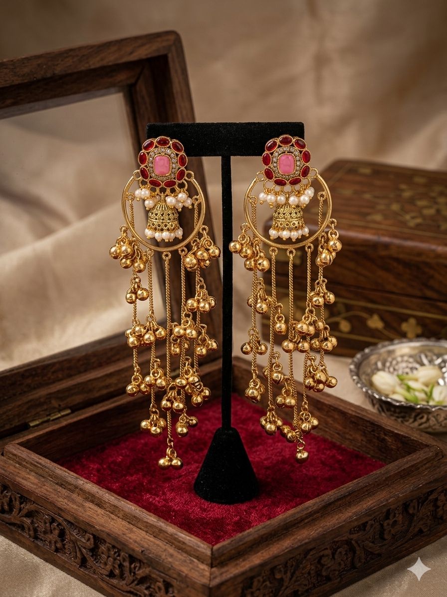Gold plated long Kashmiri earrings