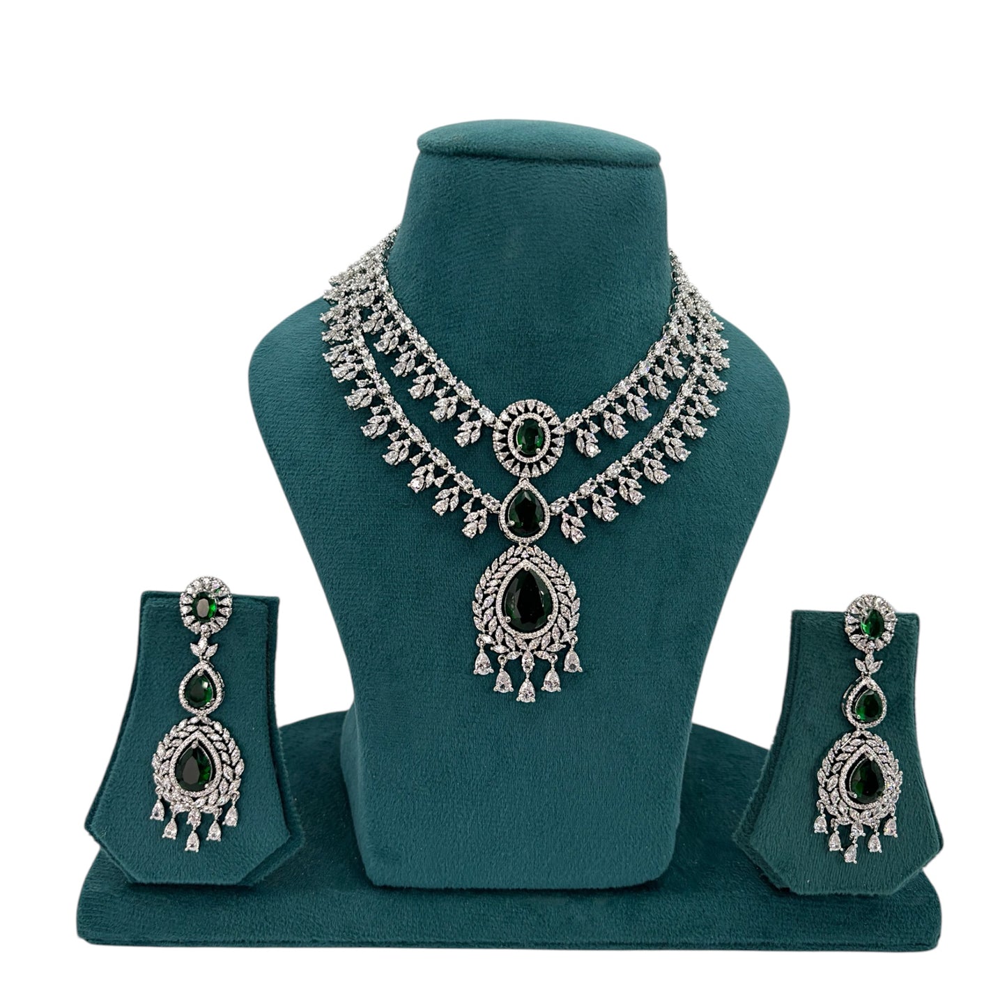 Emerald green Cz necklace set