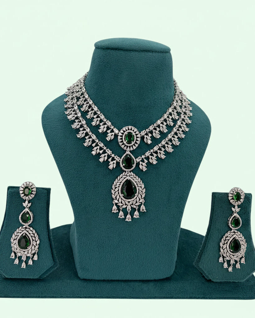 Emerald green Cz necklace set