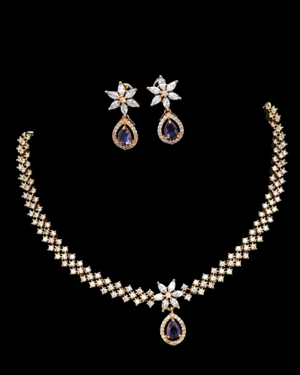 Elegant gold plated American Diamond Necklace set with earrings