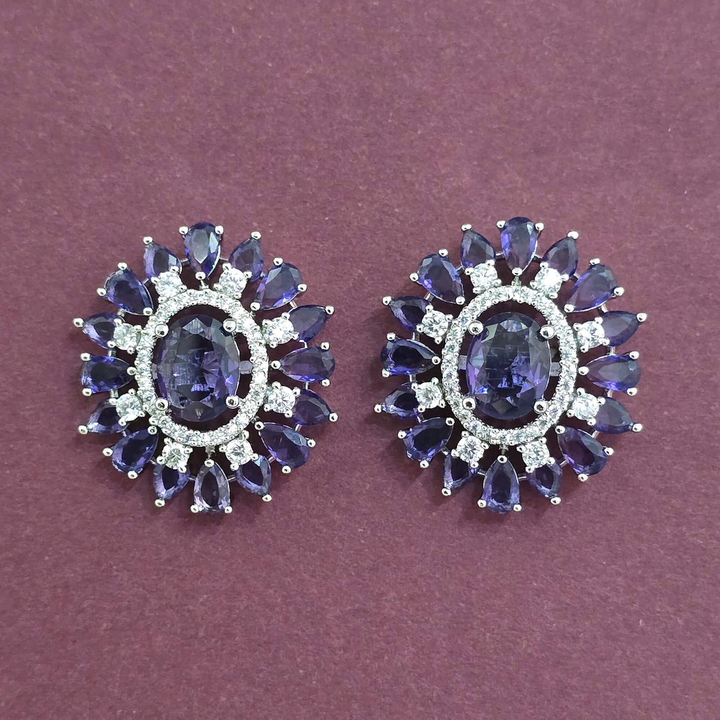 Silver plated American Diamond purple studs