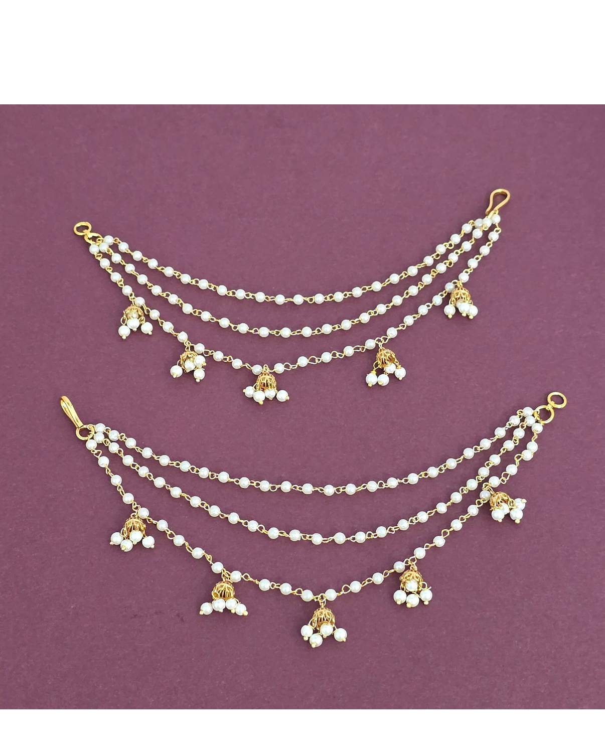Gold plated 3layer ear chain with bells
