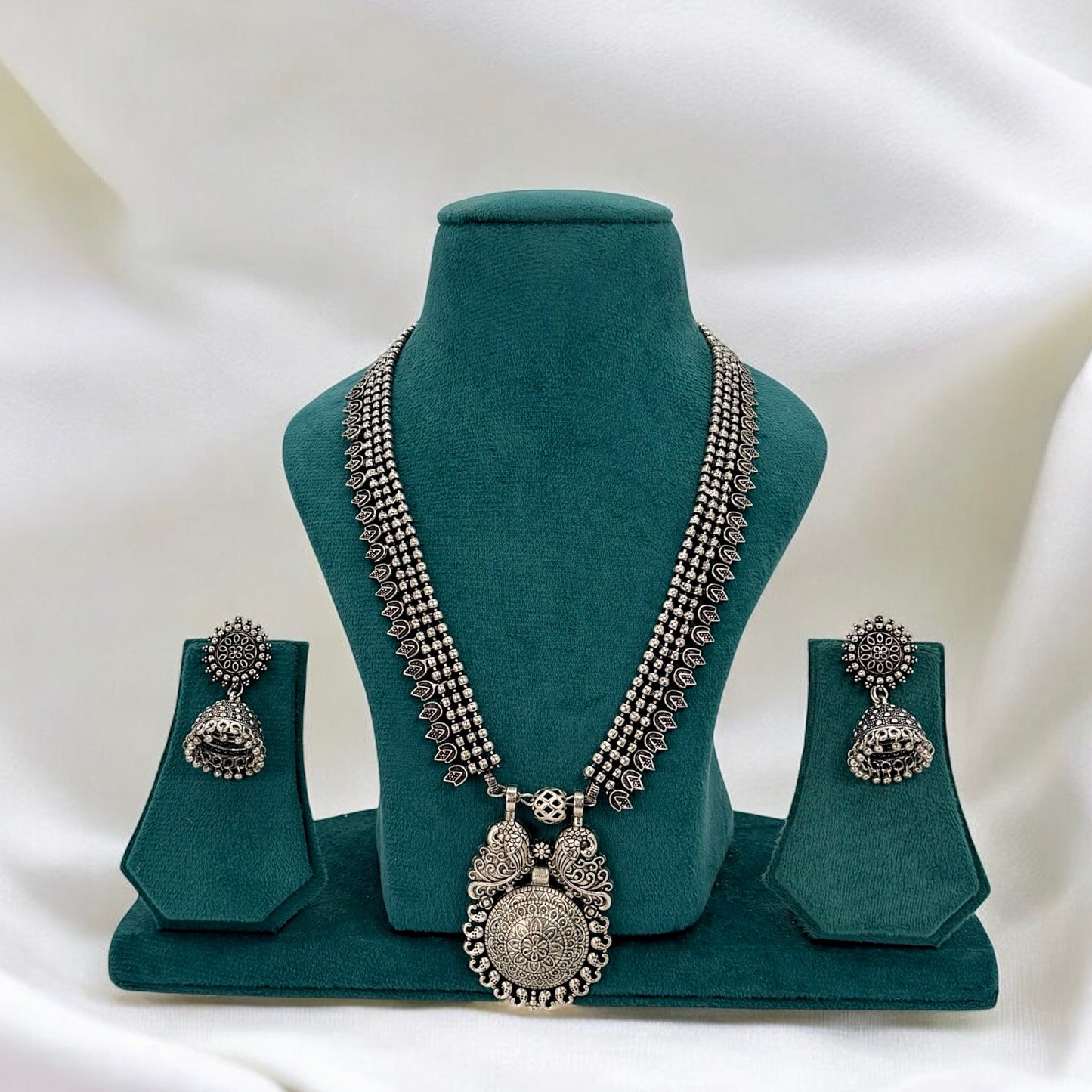 Oxidized German silver long necklace set