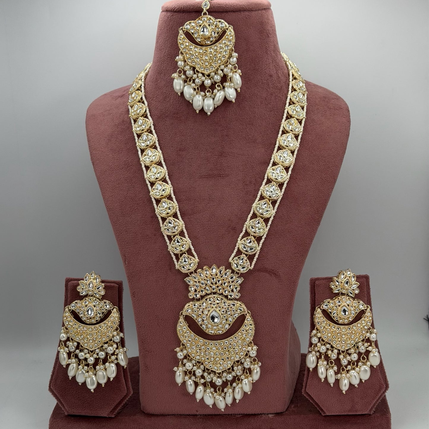 Gold plated kundan long necklace set