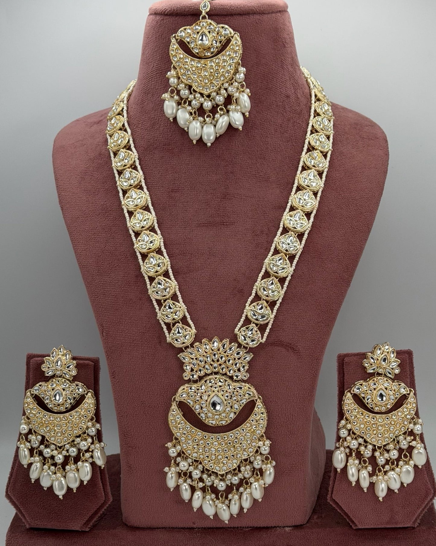 Gold plated kundan long necklace set