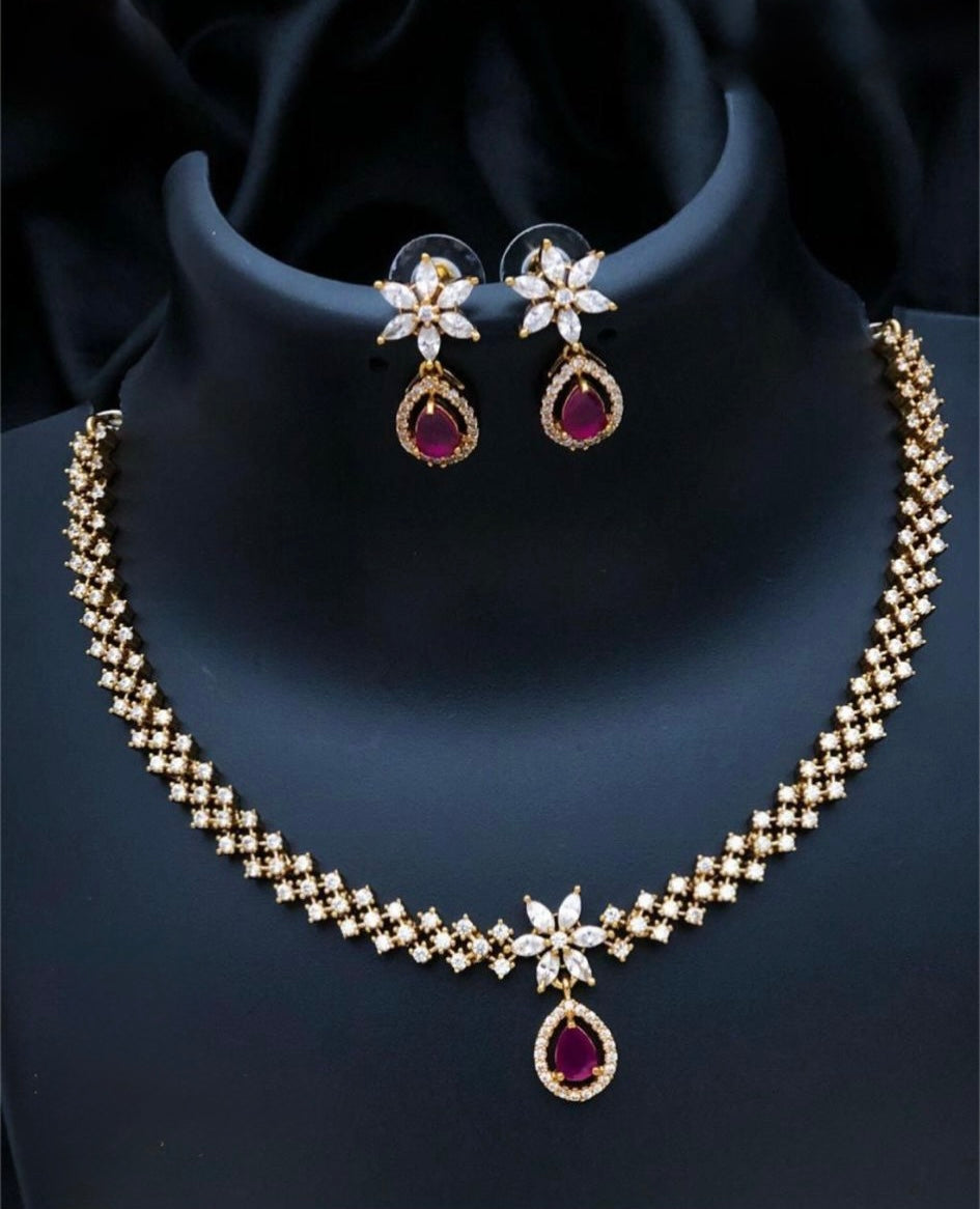Gold plated American Diamond necklace set