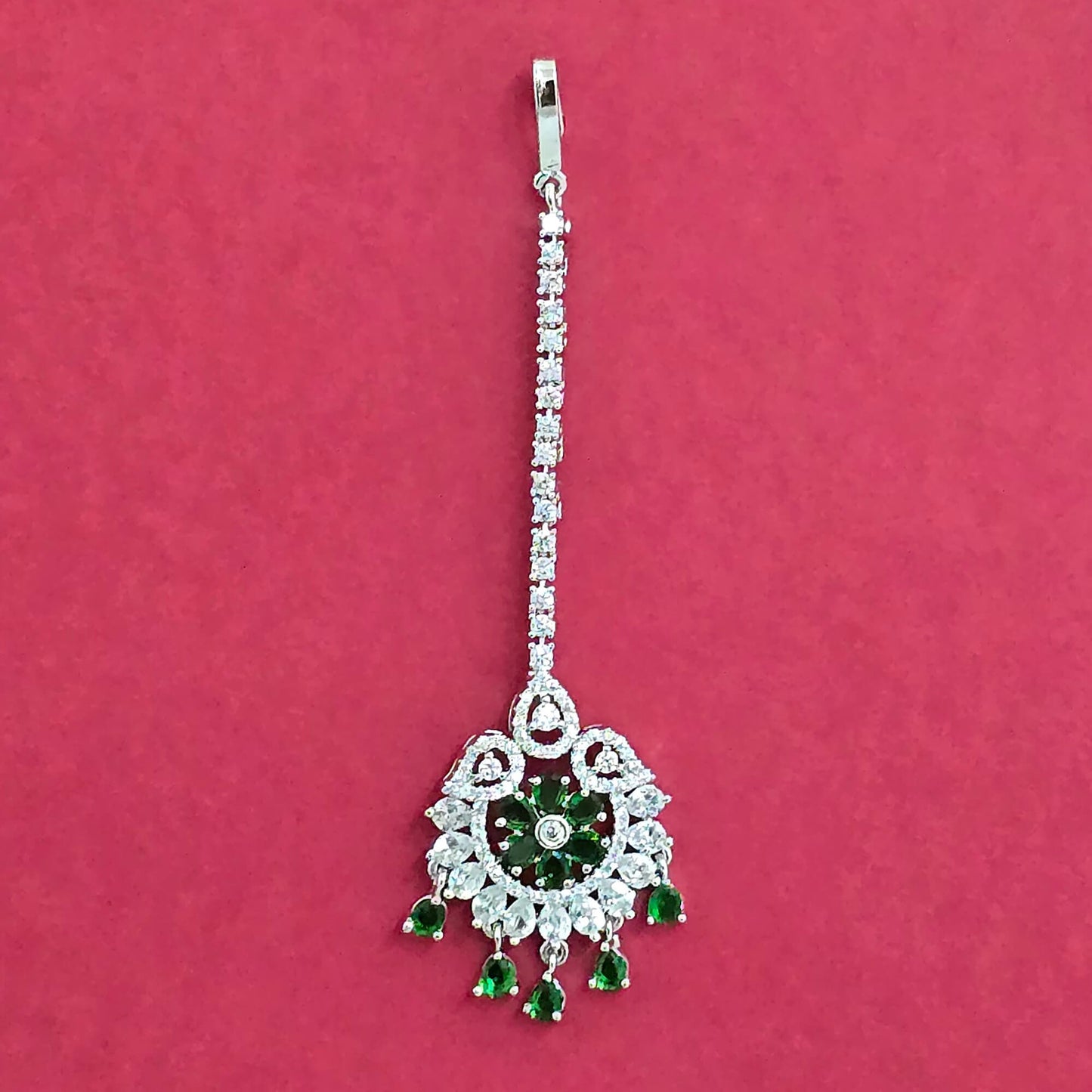 Silver American Diamond mang tikka