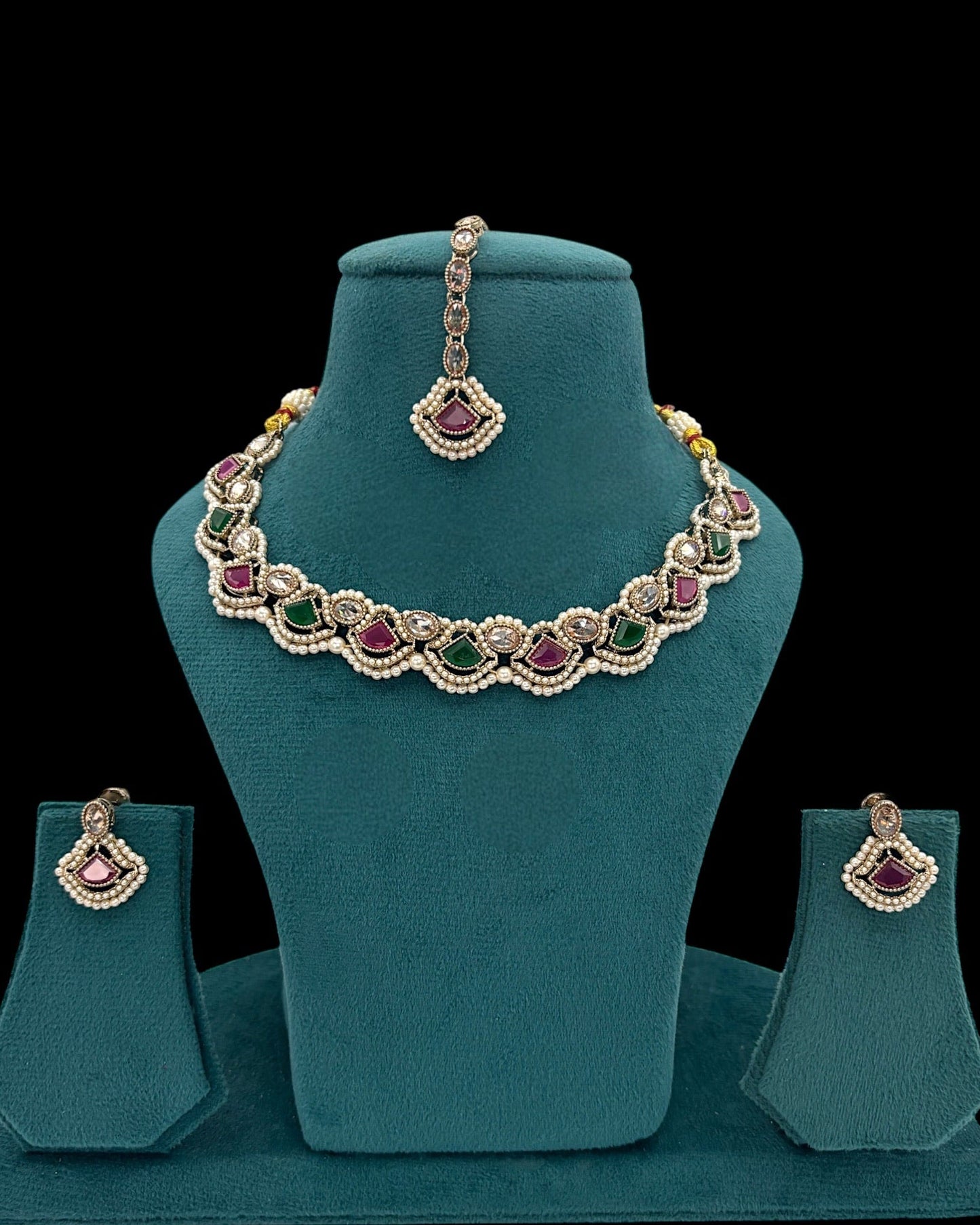 Antique moti necklace set with victorian polish