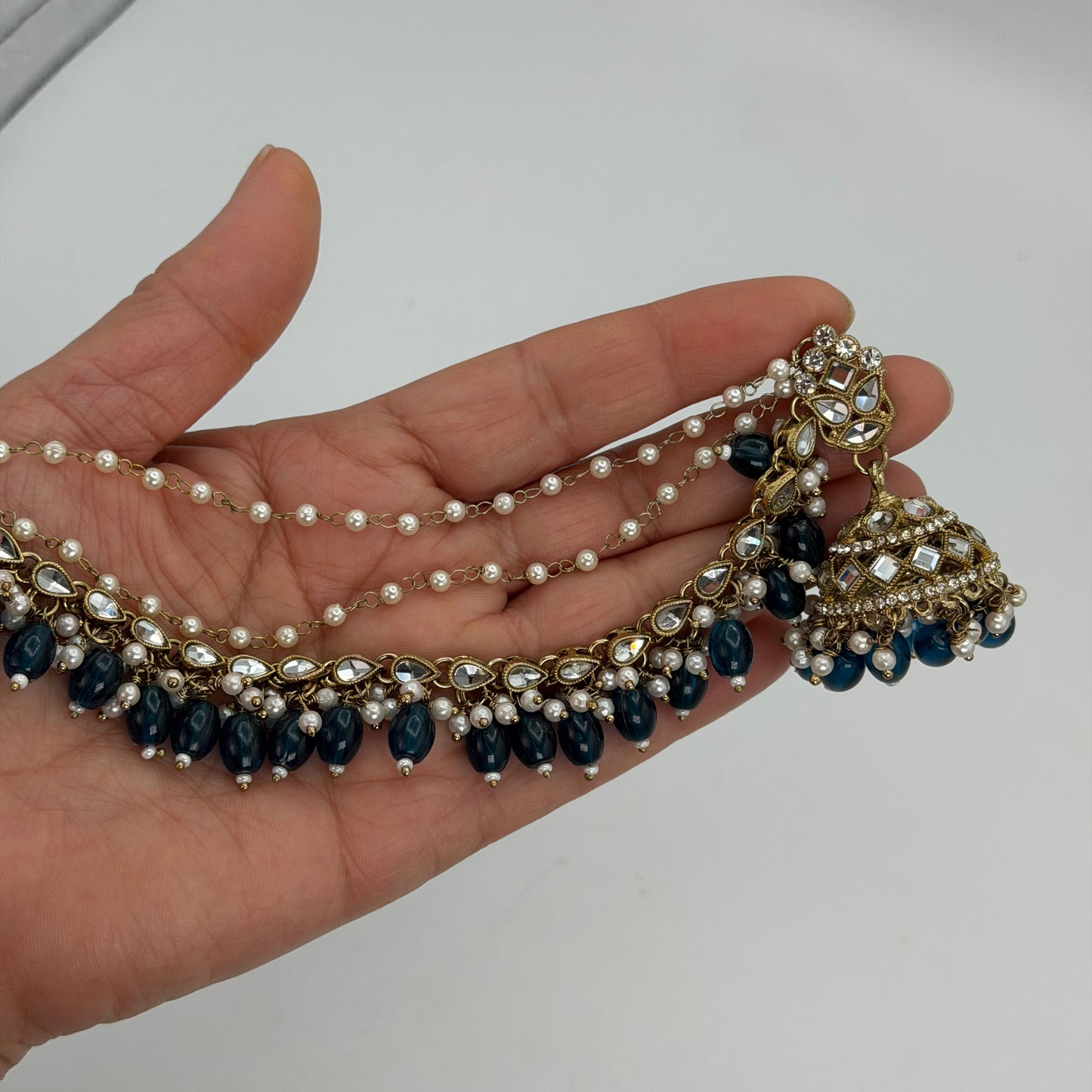 Victorian polish jhumki with ear chains