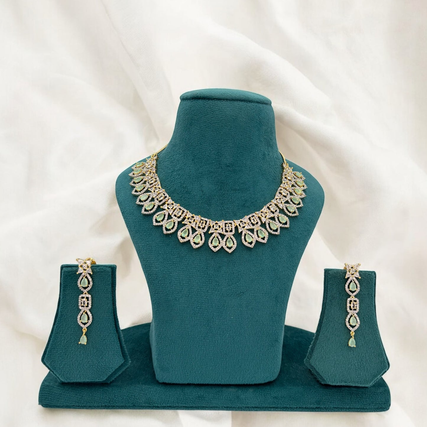 Pastel green American Diamond necklace set