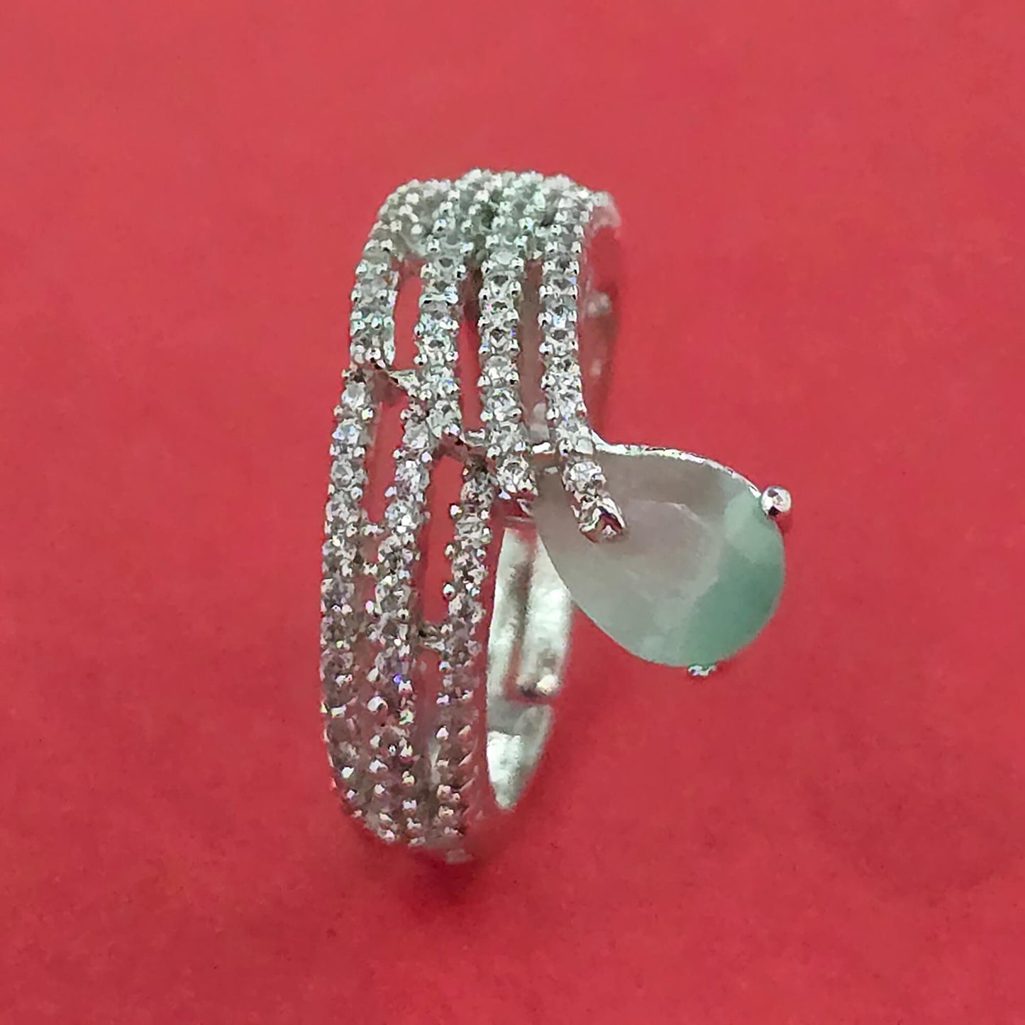 Silver American Diamond adjustable ring