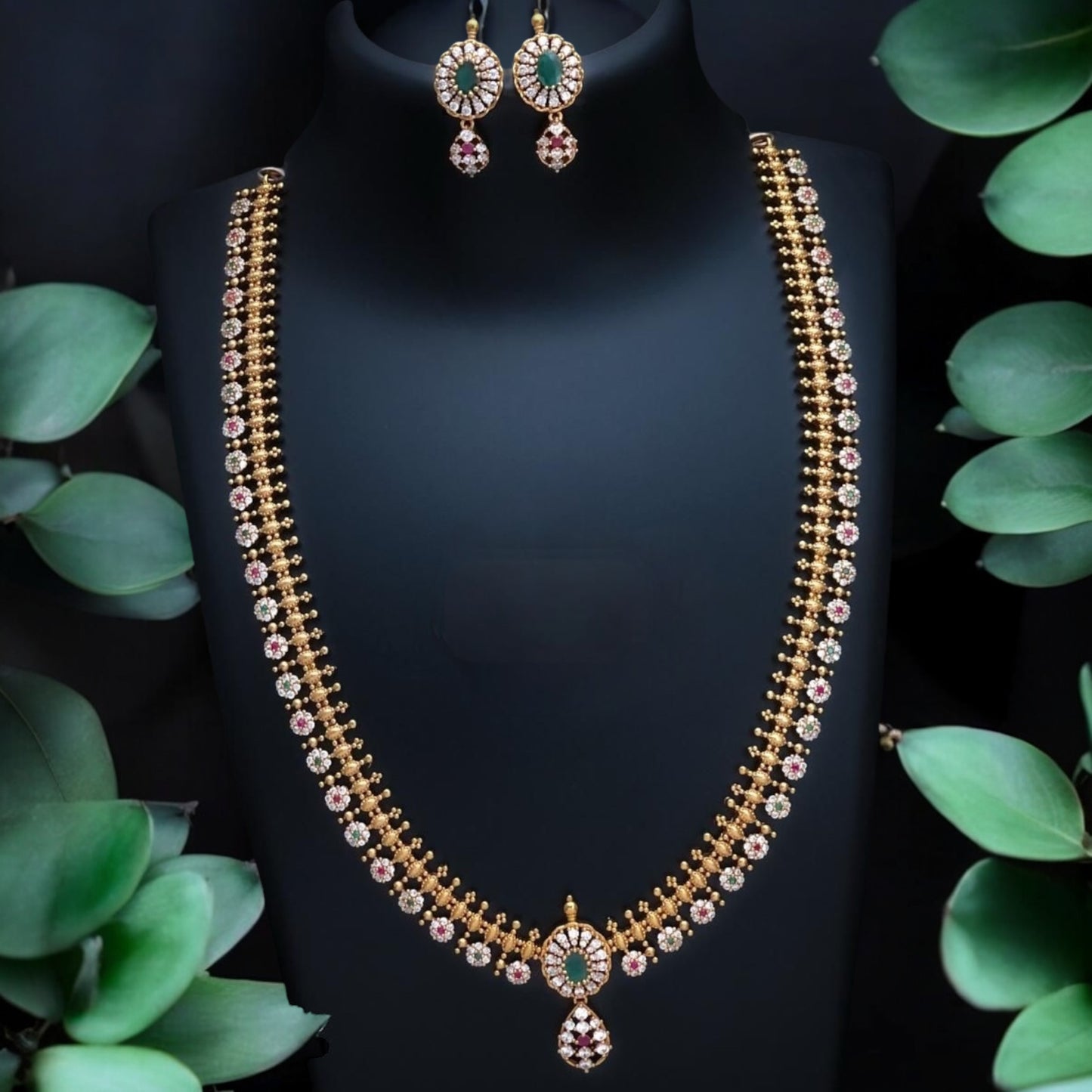 Matte finish AD long necklace set