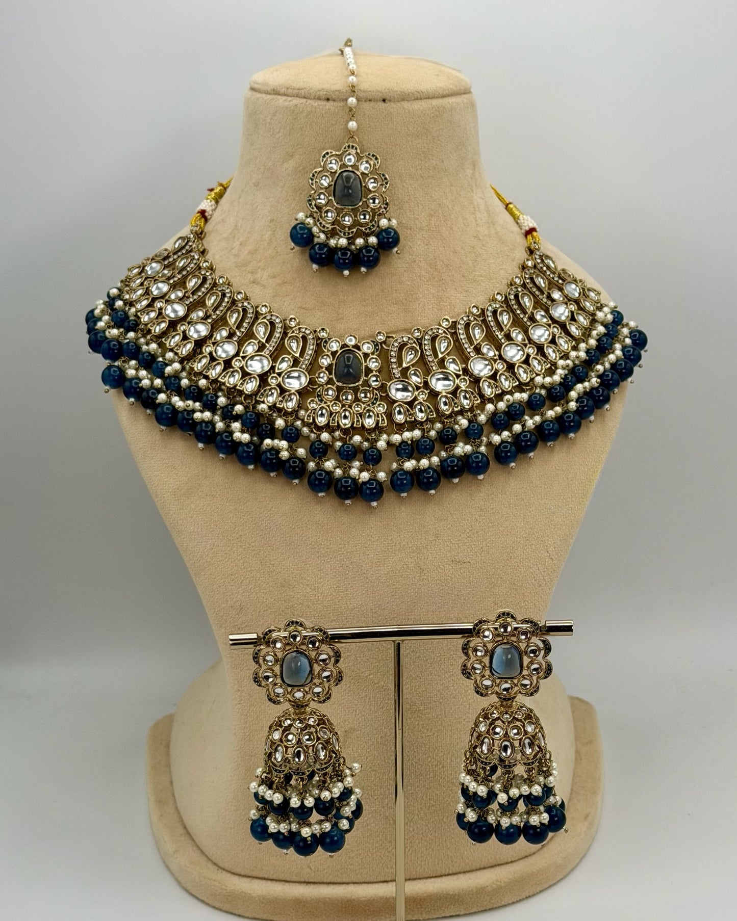Peacock Blue mehndi plated necklace set