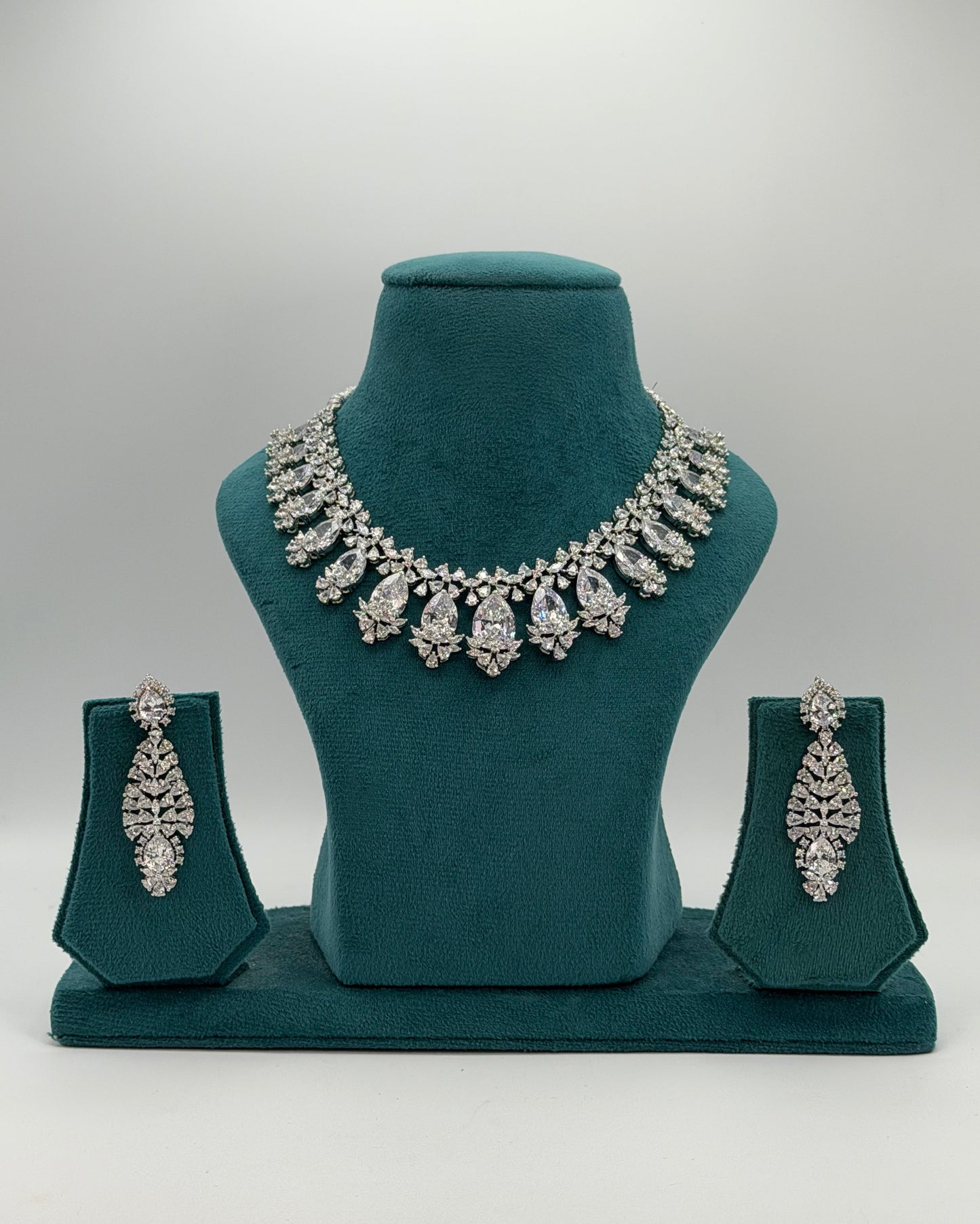 Silver plated American Diamond necklace set