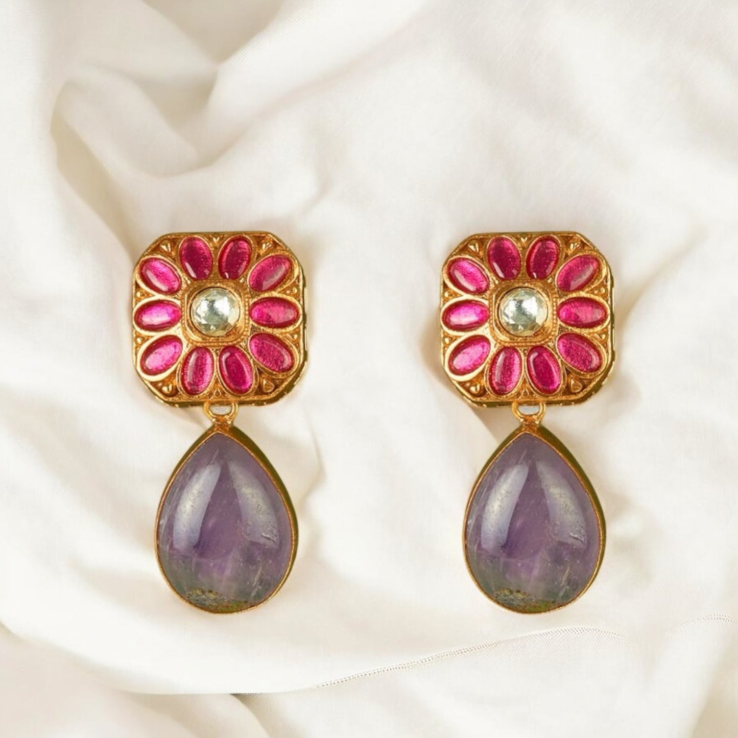 Ruby and purple earrings