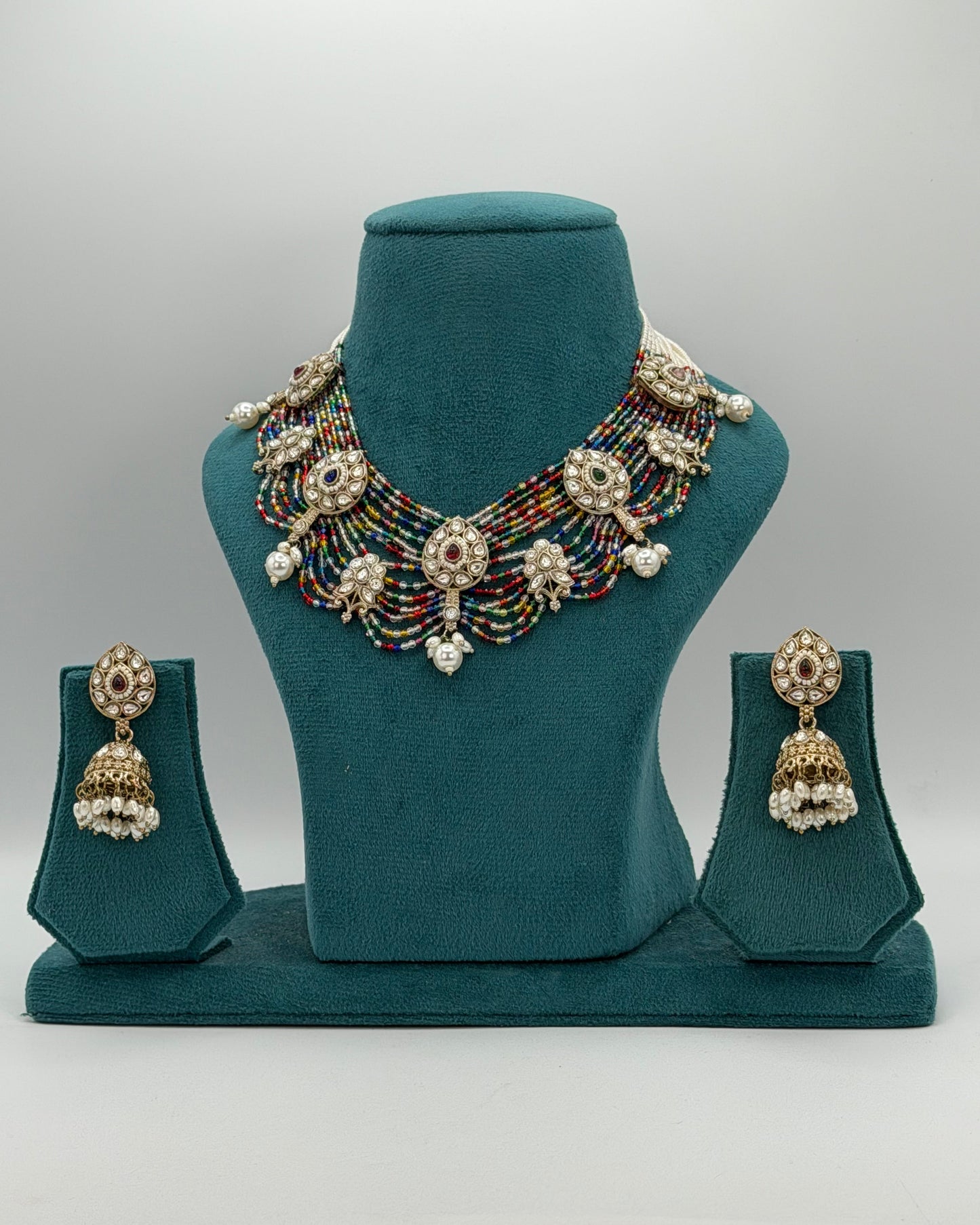 Gold plated multi coloured necklace set