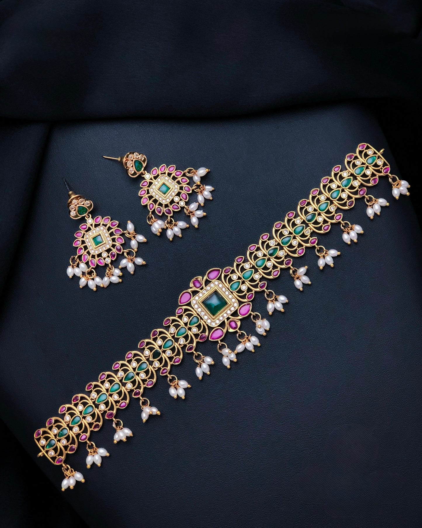 Gold plated American Diamond choker set