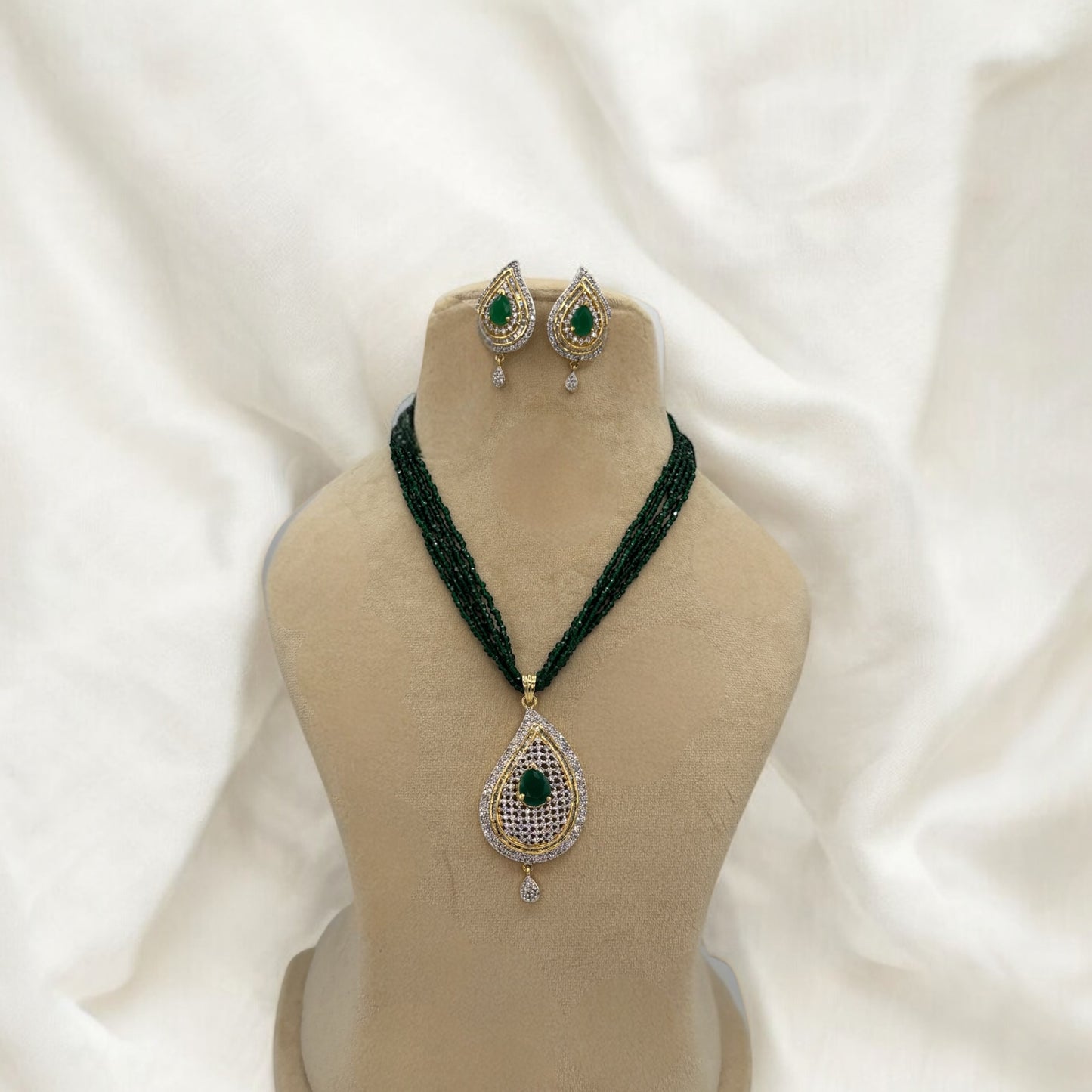 American Diamond green pendant set