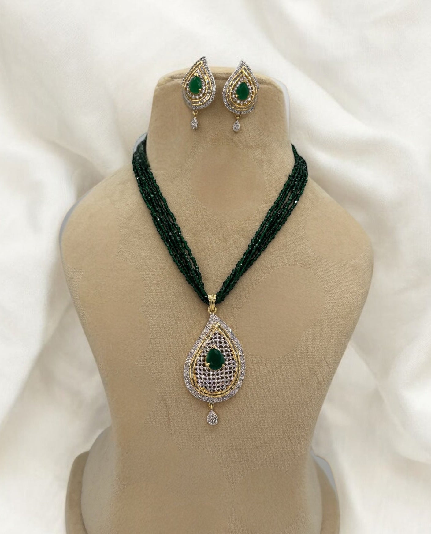American Diamond green pendant set