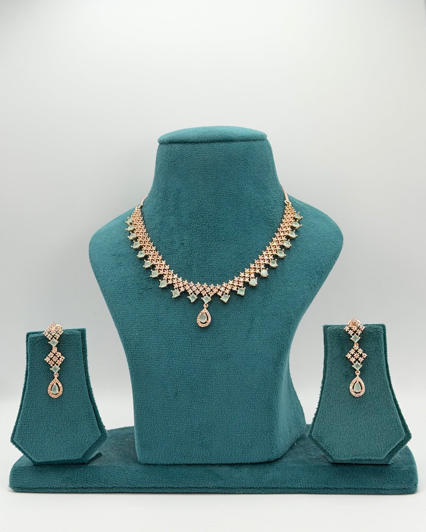 Rose gold plated American Diamond necklace set