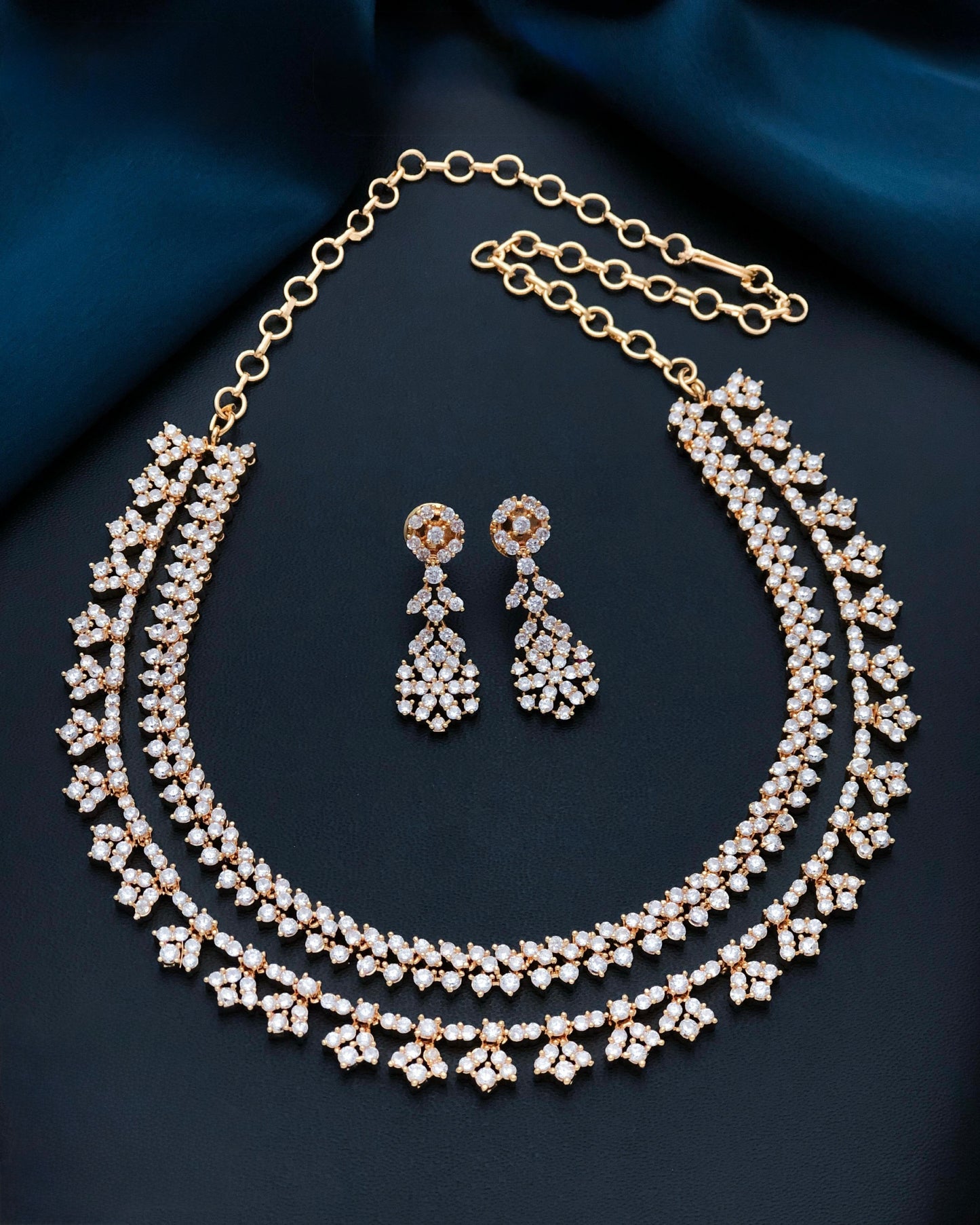 Gold plated 2layers American Diamond necklace set