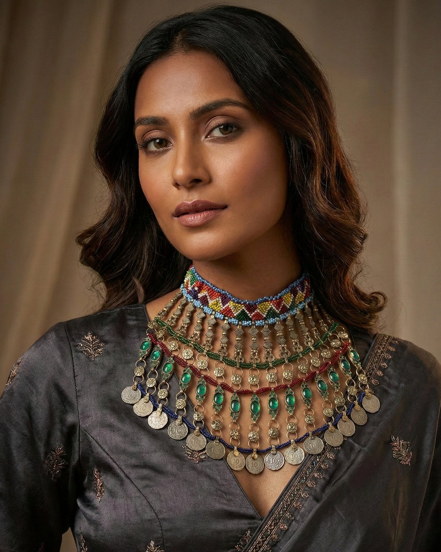 Silver oxidized Afghani necklace