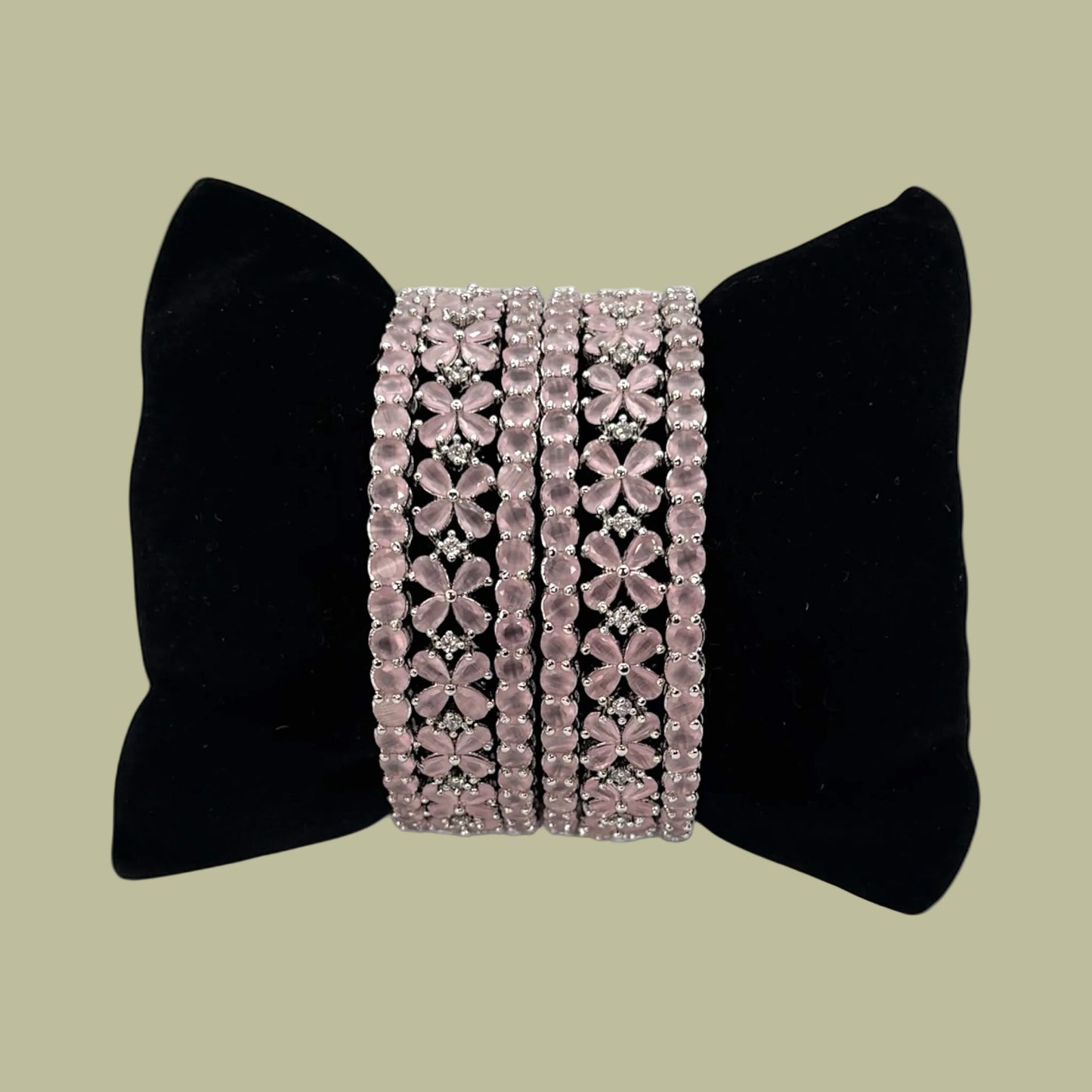 AD pink silver bangles set