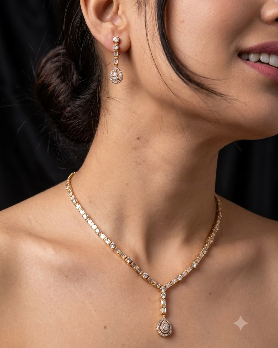 2tone American Diamond necklace set