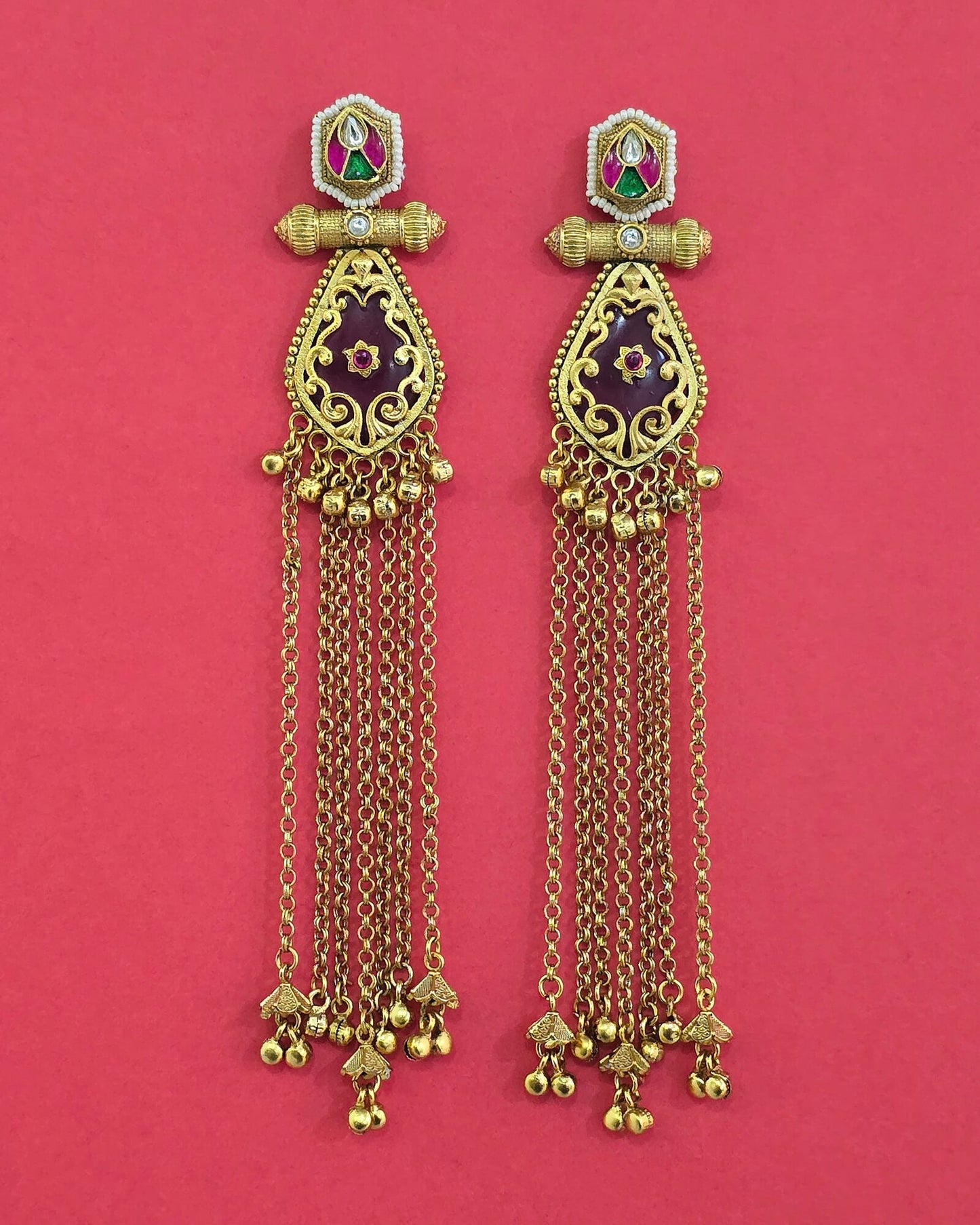 Heritage/kashmiri earrings with matte gold plating