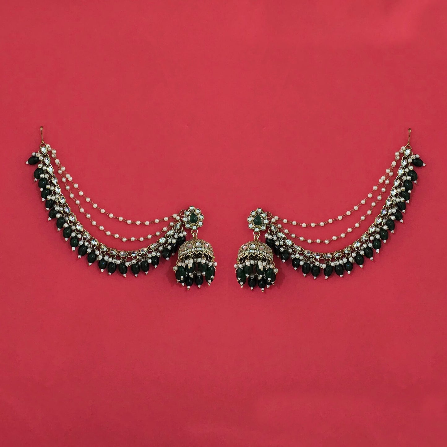 Victorian polish jhumki with ear chains