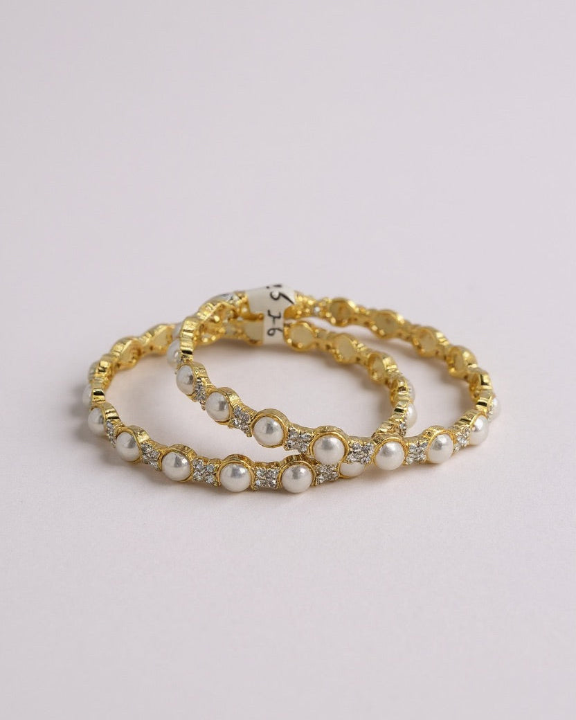 2tone Cz pearl bangles