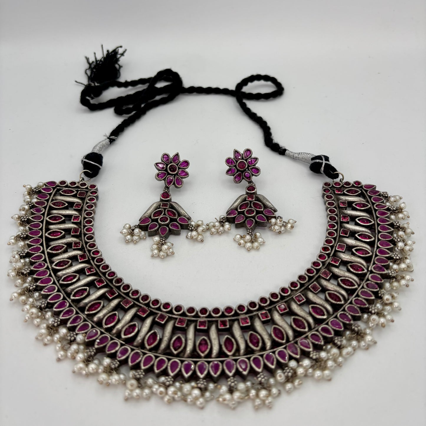 Oxidized silver necklace set