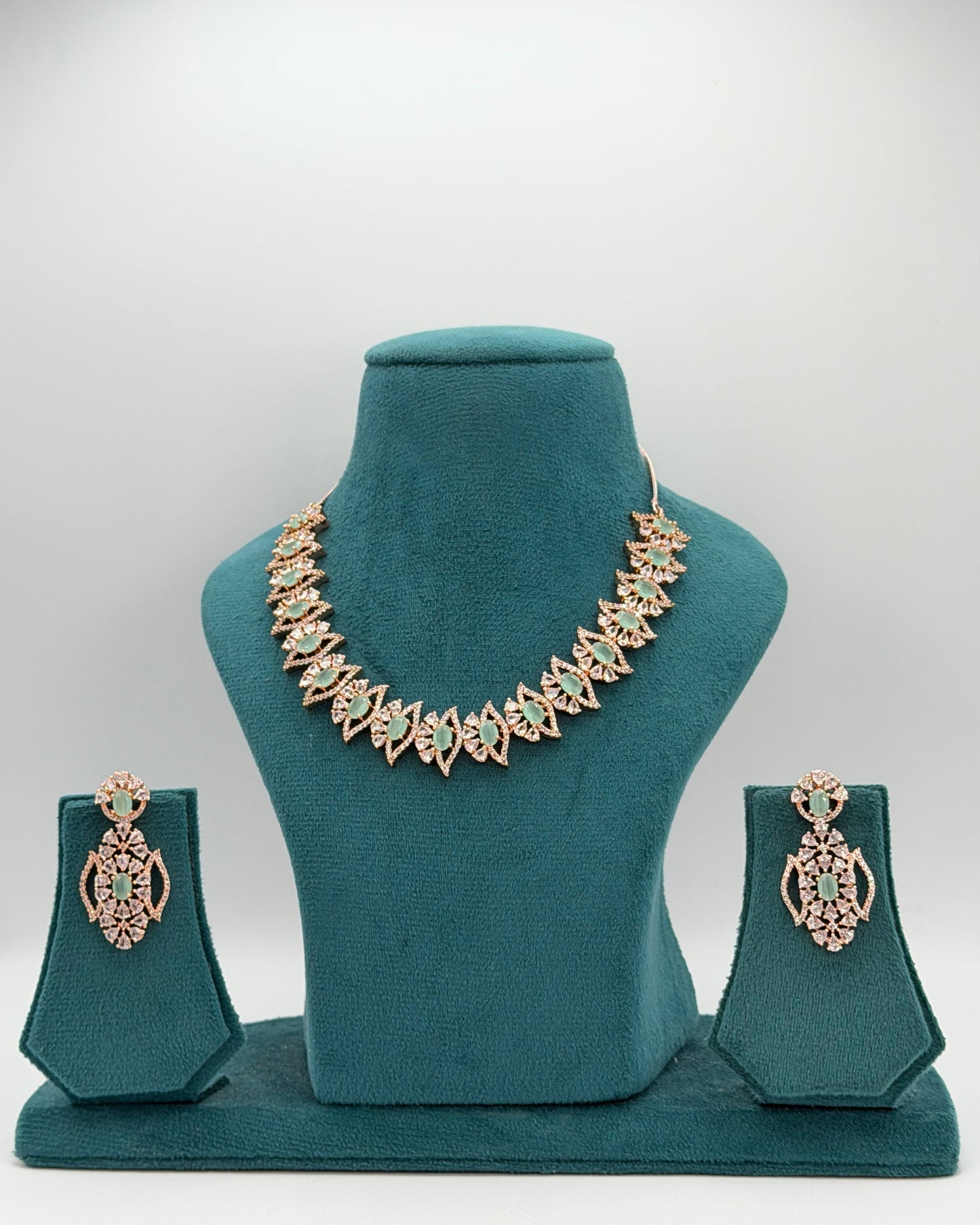 Rose gold plated American Diamond necklace set