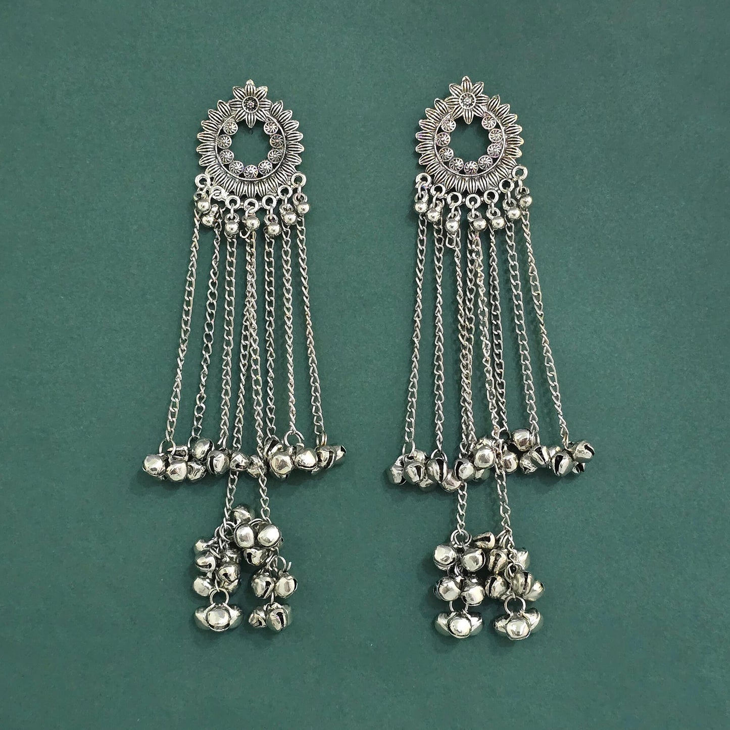 Silver oxidized long earrings